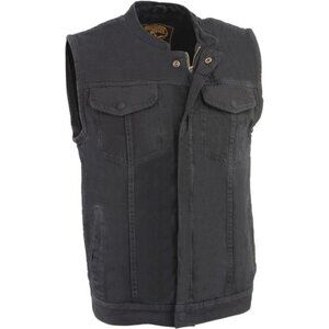 Leather Men's Concealed Snap Denim Club Style Vest w/Hidden Zipper